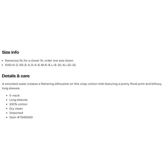 Mille Resort Camille 100% Cotton Smocked Midi Dress Montmarte Floral M - Picture 4 of 9